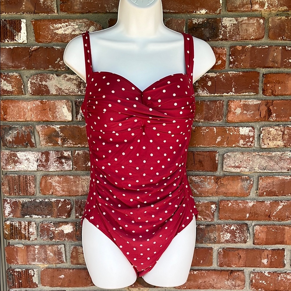 Niptuck Red Polka Dot one piece Swimsuit size 10